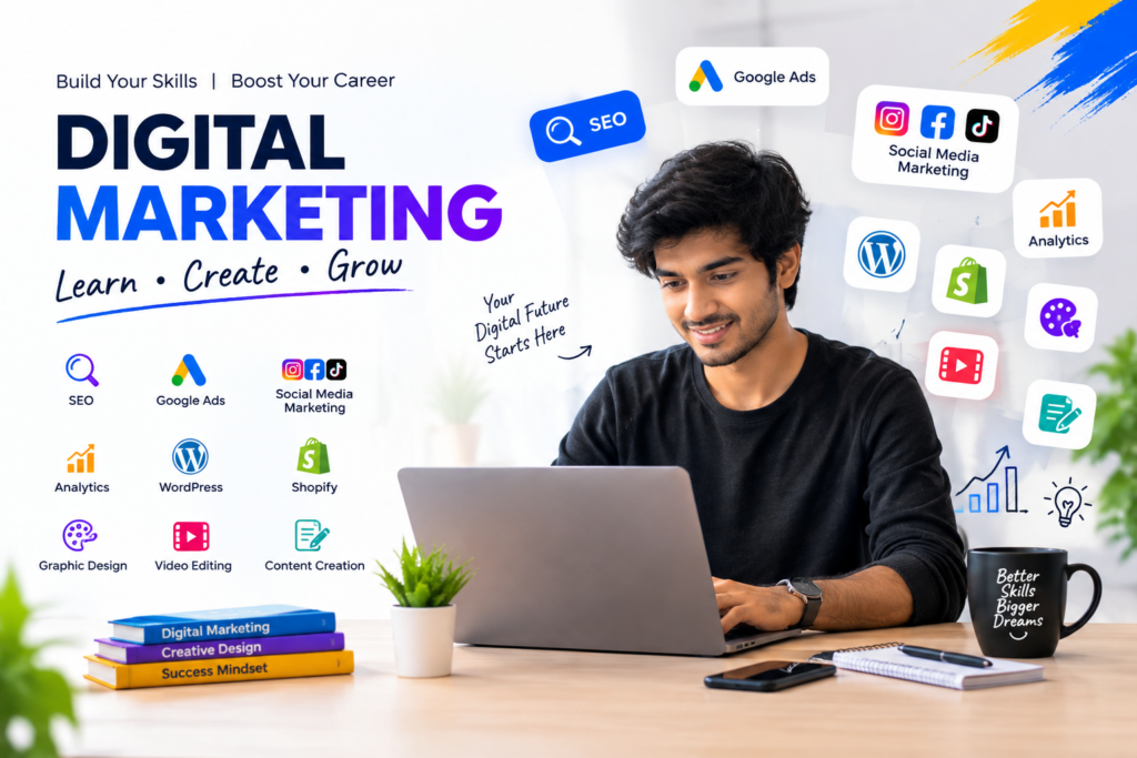 digital media marketing strategy dashboard on laptop screen